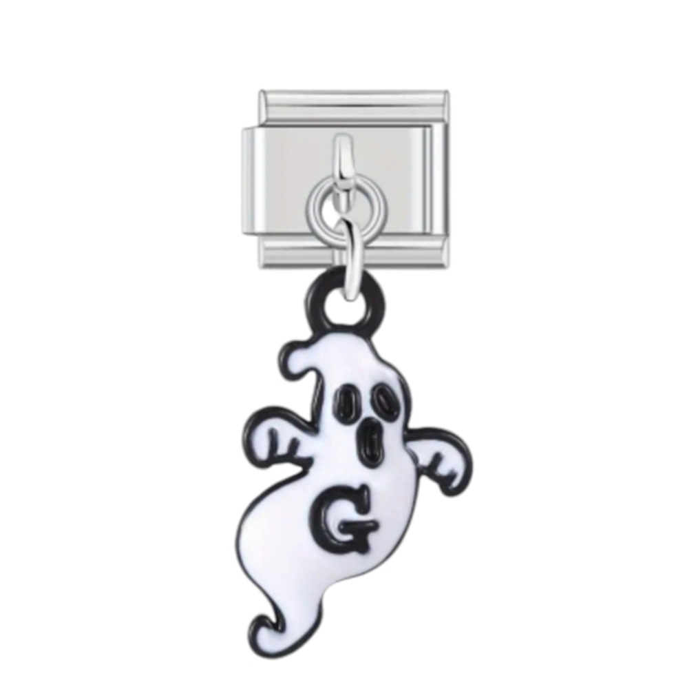 Italian Charmlink Dangle Halloween Ghost Black and White  for Charm Bracelet 9mm